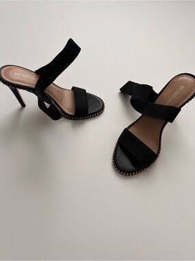 BCBG Black Studded Strap High Heel Sandals